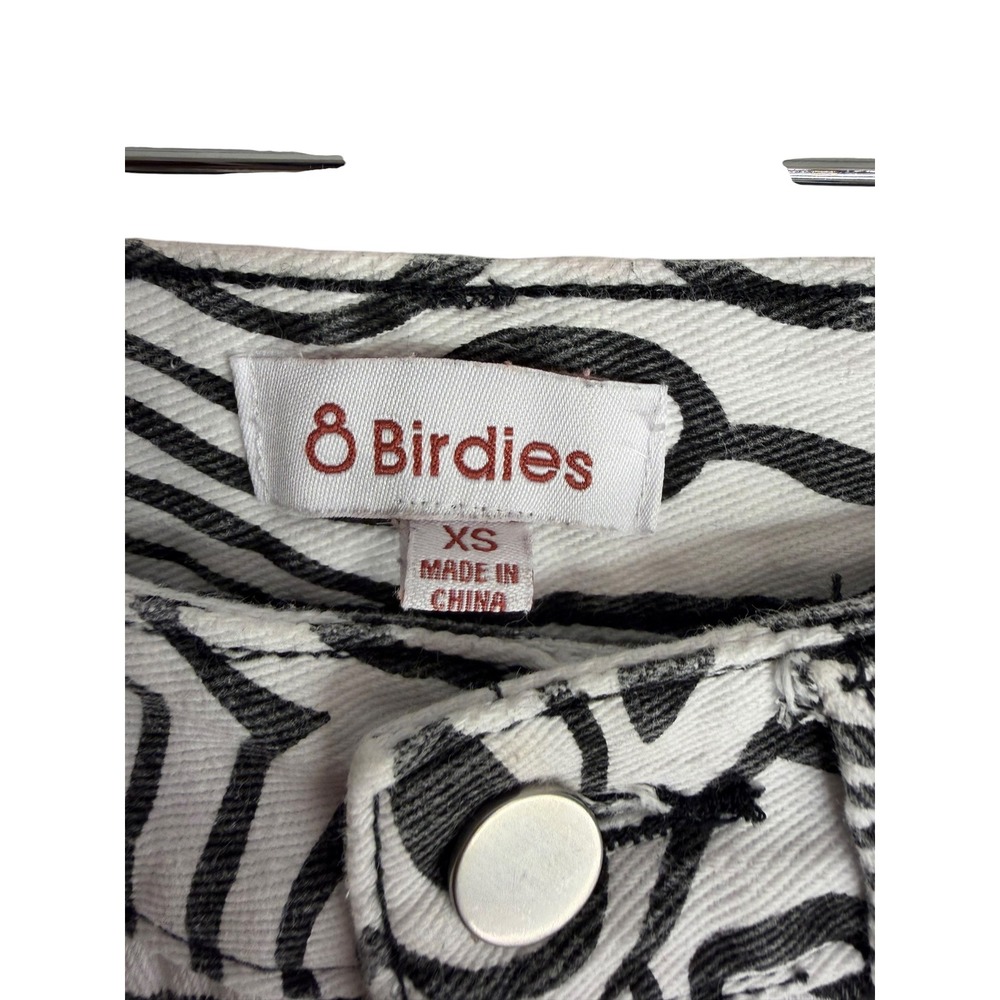 8 Birdies Women XS Black White Psychedelic Swirl Print High Waist Jeans Straight - Picture 2 of 7